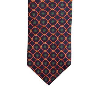Kenneth Gordon New Orleans Silk Tie Navy Red Green Geometric Hand Sewn USA